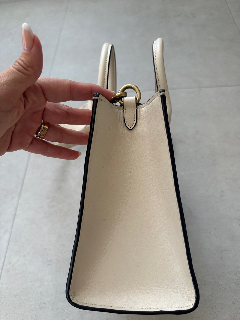 COACH Cream Leather Top-Handle Satchel with Logo and Signature Crossbody Strap - Picture 4 of 14